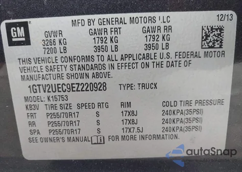 2014 GMC Sierra 1500 Sle z USA, uszkodzony, nr VIN 1GTV2UEC9EZ220928